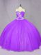 Trendy Lavender Tulle Lace Up Sweetheart Sleeveless Floor Length 15 Quinceanera Dress Beading