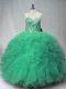 Customized Sweetheart Sleeveless Tulle Quinceanera Gown Beading and Ruffles Lace Up