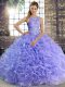Stunning Ball Gowns Quinceanera Gown Lavender Scoop Fabric With Rolling Flowers Sleeveless Floor Length Lace Up