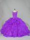 Beading and Ruffles Quinceanera Dresses Purple Lace Up Sleeveless Brush Train