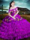 Vintage Purple Quinceanera Gown Sweet 16 and Quinceanera with Embroidery and Ruffles Off The Shoulder Sleeveless Lace Up