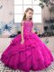 Sleeveless Organza Floor Length Lace Up Little Girls Pageant Gowns in Fuchsia with Beading and Ruffles