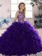 Discount Sleeveless Organza Floor Length Lace Up Quinceanera Dresses in Purple with Beading and Ruffles
