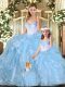 High End Blue Sweetheart Neckline Beading and Ruffles Quinceanera Gown Sleeveless Lace Up