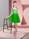 Green A-line Bateau Sleeveless Tulle Mini Length Zipper Lace Wedding Guest Dresses