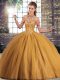 Charming Brown Sleeveless Tulle Brush Train Lace Up 15 Quinceanera Dress for Military Ball and Sweet 16 and Quinceanera