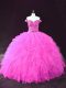 Floor Length Lace Up Quinceanera Dress Fuchsia for Sweet 16 and Quinceanera with Beading and Ruffles