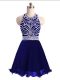 Mini Length Blue Dress for Prom Halter Top Sleeveless Lace Up
