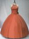 Great Floor Length Brown Quinceanera Gown Halter Top Sleeveless Lace Up