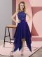 Clearance Purple Chiffon Zipper Evening Dress Sleeveless Asymmetrical Beading and Sequins