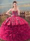 Exquisite Coral Red Sweetheart Neckline Embroidery and Ruffles 15th Birthday Dress Sleeveless Lace Up