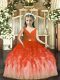 Rust Red Tulle Backless V-neck Sleeveless Floor Length Little Girls Pageant Gowns Beading and Ruffles