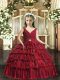 V-neck Sleeveless Backless Beading and Ruffled Layers Kids Pageant Dress in Red