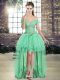 Low Price Sleeveless Tulle High Low Lace Up Custom Made Pageant Dress in Apple Green with Beading and Ruffles