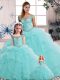Stylish Aqua Blue Ball Gowns Off The Shoulder Sleeveless Tulle Floor Length Lace Up Beading and Ruffles 15 Quinceanera Dress