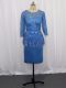 Customized Scoop Long Sleeves Mother Of The Bride Dress Mini Length Lace and Appliques Blue Satin