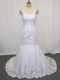 High End White Tulle Side Zipper Wedding Gowns Sleeveless Brush Train Lace