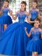 Brush Train Ball Gowns Sweet 16 Quinceanera Dress Blue Halter Top Tulle Sleeveless Lace Up