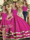 Halter Top Sleeveless 15th Birthday Dress Floor Length Ruffled Layers Fuchsia Tulle