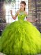 Unique Olive Green Lace Up 15 Quinceanera Dress Beading and Ruffles Sleeveless Floor Length