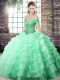 Sleeveless Beading and Ruffled Layers Lace Up Sweet 16 Dress with Apple Green Brush Train