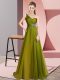 Olive Green Dress for Prom One Shoulder Sleeveless Brush Train Criss Cross