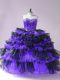 Fine Black And Purple Organza Lace Up Sweetheart Sleeveless Floor Length Sweet 16 Dresses Beading and Ruffled Layers