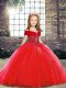 Latest Red Ball Gowns Beading Little Girls Pageant Gowns Lace Up Tulle Sleeveless