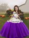 Eggplant Purple Ball Gowns Organza Straps Sleeveless Embroidery Lace Up Pageant Dress Wholesale