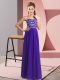 Purple Chiffon Lace Up Prom Dress Sleeveless Floor Length Beading