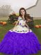Purple Sleeveless Embroidery and Ruffles Floor Length Little Girl Pageant Gowns