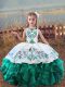 Turquoise Lace Up Little Girl Pageant Dress Embroidery and Ruffles Sleeveless Floor Length