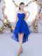 High Low Royal Blue Dama Dress for Quinceanera Tulle Sleeveless Lace