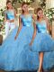 Baby Blue Sleeveless Tulle Backless Quinceanera Dresses for Military Ball and Sweet 16 and Quinceanera