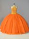 Perfect Ball Gowns 15th Birthday Dress Orange Halter Top Tulle Sleeveless Floor Length Lace Up