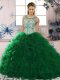 Ideal Dark Green Lace Up 15 Quinceanera Dress Beading and Ruffles Sleeveless Floor Length