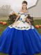 Off The Shoulder Sleeveless Sweet 16 Quinceanera Dress Floor Length Embroidery and Ruffles Blue And White Organza