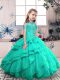 Organza High-neck Sleeveless Lace Up Beading and Ruffled Layers Pageant Gowns For Girls in Turquoise