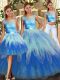 Custom Fit Multi-color Ball Gowns Tulle Scoop Sleeveless Lace and Ruffles Floor Length Lace Up Vestidos de Quinceanera