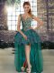 Wonderful Dark Green Tulle Lace Up Straps Sleeveless High Low Runway Inspired Dress Beading and Lace