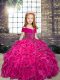 Adorable Organza Straps Sleeveless Lace Up Beading and Ruffles Pageant Dress for Teens in Fuchsia