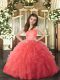 Tulle Straps Sleeveless Lace Up Ruffles Girls Pageant Dresses in Coral Red