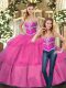 Hot Pink Tulle Lace Up Sweetheart Sleeveless Floor Length Quince Ball Gowns Beading