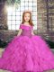 Beading and Ruffles Pageant Gowns For Girls Lilac Lace Up Sleeveless Floor Length