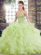 Yellow Green Tulle Lace Up Sweetheart Sleeveless 15 Quinceanera Dress Brush Train Beading and Ruffles