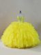 Flare Yellow Ball Gowns Beading and Ruffles Quinceanera Gown Lace Up Organza Sleeveless Floor Length