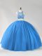 Artistic Sleeveless Floor Length Beading Backless Quinceanera Gown with Blue
