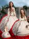 Simple White And Red Sleeveless Floor Length Embroidery Lace Up Quinceanera Dresses