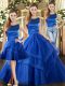 Fancy Floor Length Three Pieces Sleeveless Royal Blue 15 Quinceanera Dress Lace Up