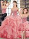 Watermelon Red Tulle Lace Up Sweetheart Sleeveless Quinceanera Gowns Brush Train Beading and Ruffles